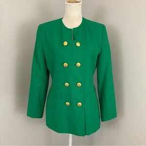 Vintage 90s green blazer double breasted gold buttons lined size 8P